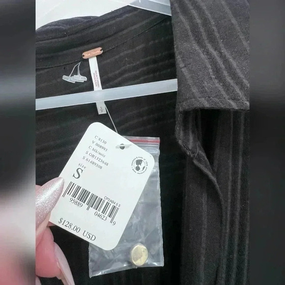 Free People Tara Twist Mini Shirt Dress Black Size S New With Tags $128 - Picture 2 of 5